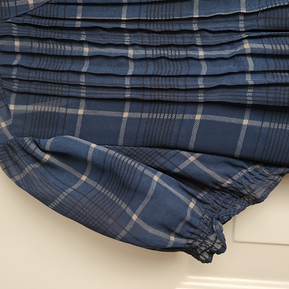 Ana, Women's M, Navy Sheer Plaid Top with Short Elastic Sleeves & Bottom - Picture 3 of 7
